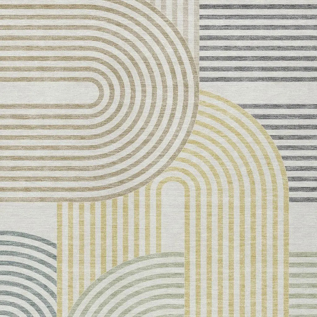 10' X 14' Ivory And Wheat Geometric Washable Indoor Outdoor Area Rug Homeroots Outdoor