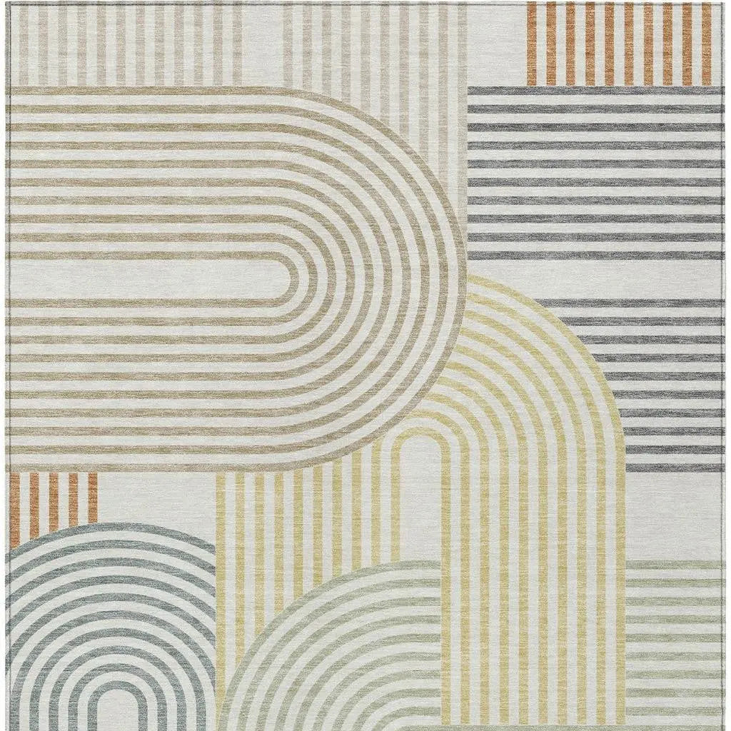 10' X 14' Ivory And Wheat Geometric Washable Indoor Outdoor Area Rug Homeroots Outdoor