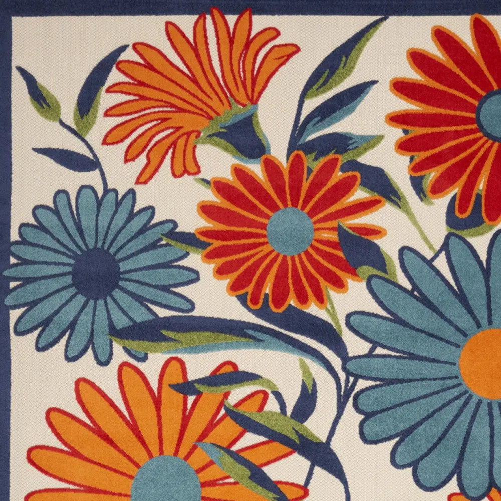 10' X 14' Ivory Blue And Orange Floral Indoor Outdoor Area Rug Homeroots Outdoor