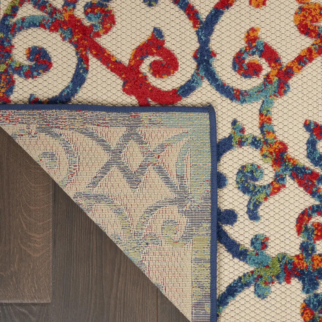 10' X 14' Ivory Blue Orange Green And Red Medallion Indoor Outdoor Area Rug Homeroots Outdoor