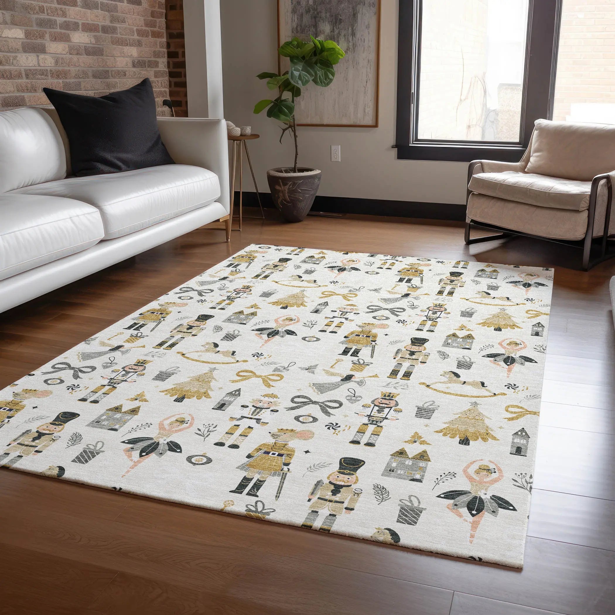 10' X 14' Ivory Gold Black And Gray Village House Washable Indoor Outdoor Area Rug Homeroots Outdoor