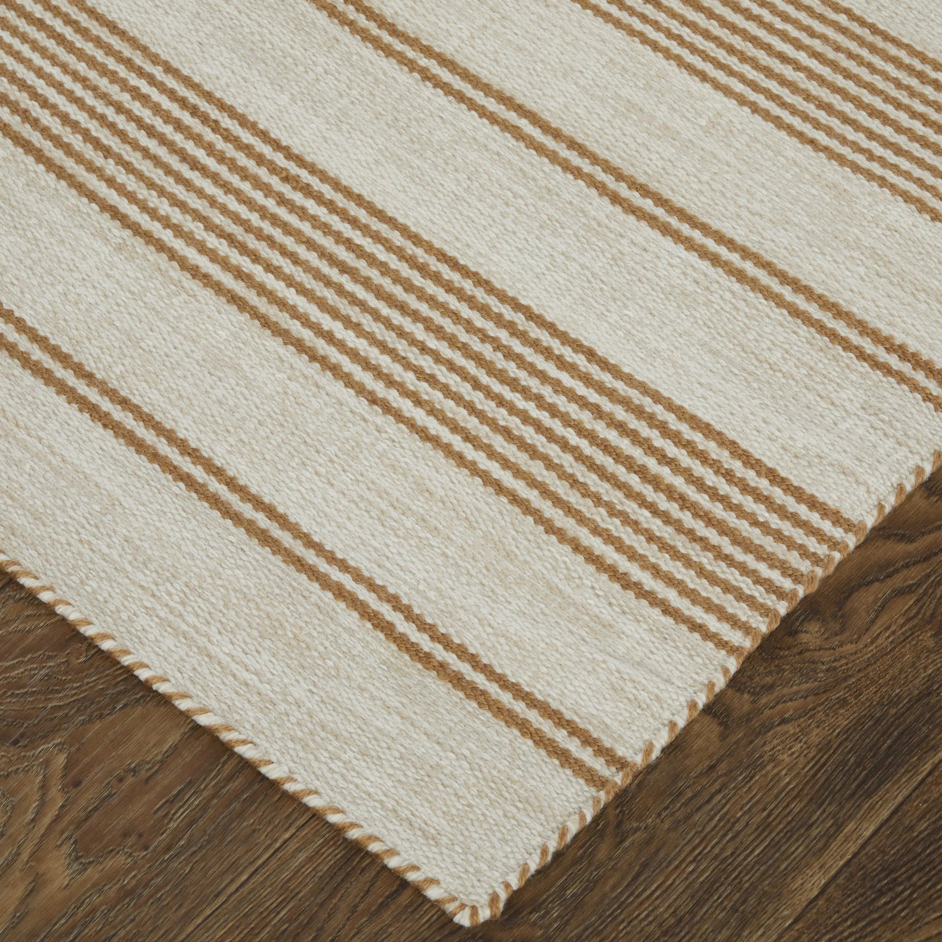 10' X 14' Ivory Taupe And Brown Striped Dhurrie Hand Woven Stain Resistant Area Rug Homeroots Outdoor