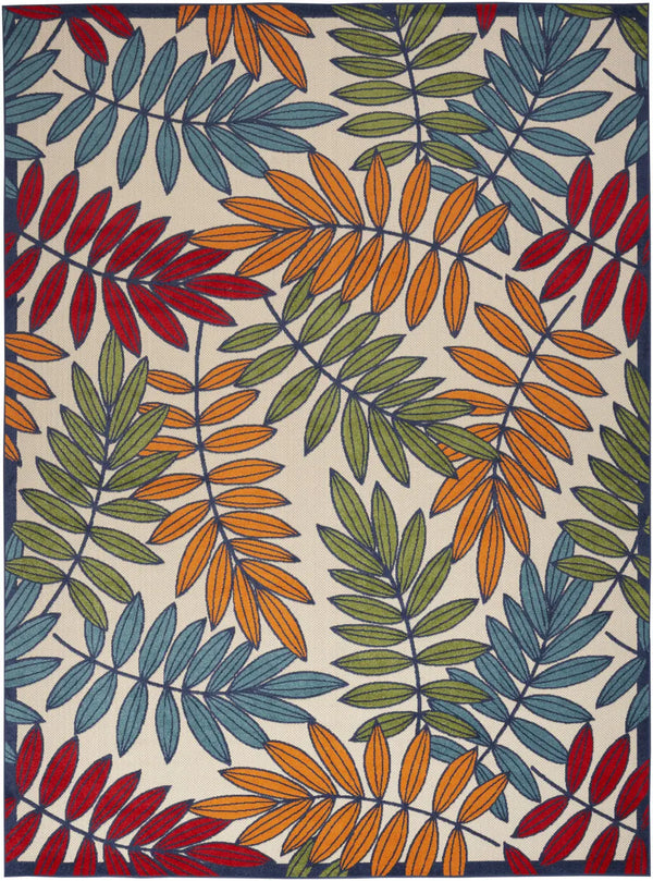 10' X 14' Ivory Yellow Orange Green And Blue Palm Leaf Indoor Outdoor Area Rug Homeroots Outdoor