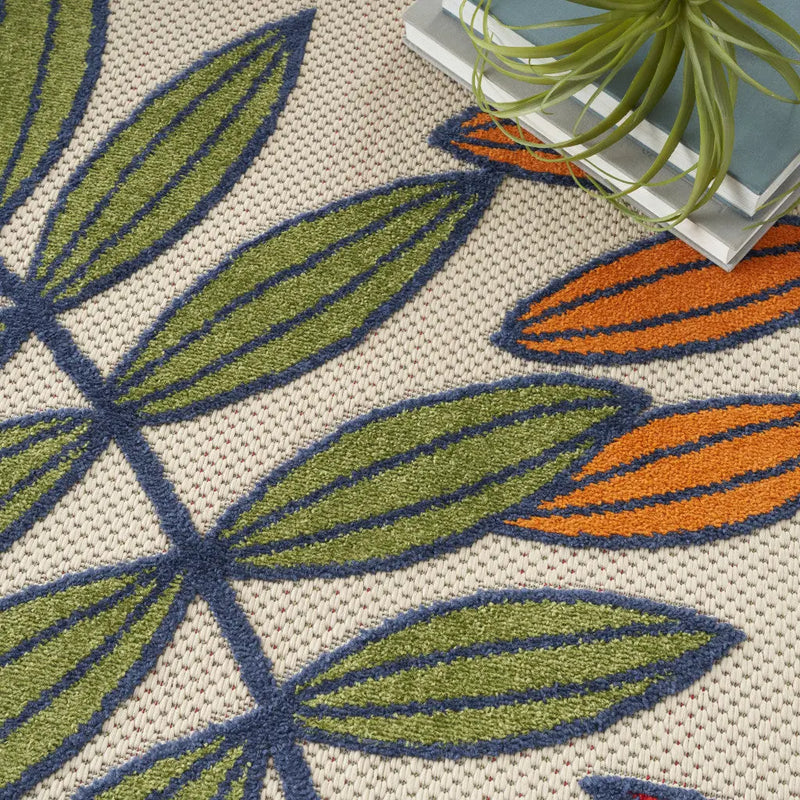 10' X 14' Ivory Yellow Orange Green And Blue Palm Leaf Indoor Outdoor Area Rug Homeroots Outdoor