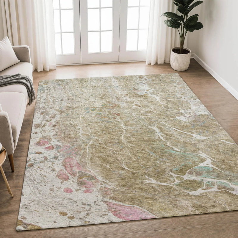 10' X 14' Khaki And Brown Abstract Washable Indoor Outdoor Area Rug Homeroots Outdoor
