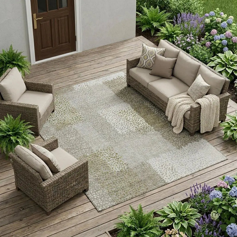 10' X 14' Khaki And Brown Abstract Washable Indoor Outdoor Area Rug Homeroots Outdoor
