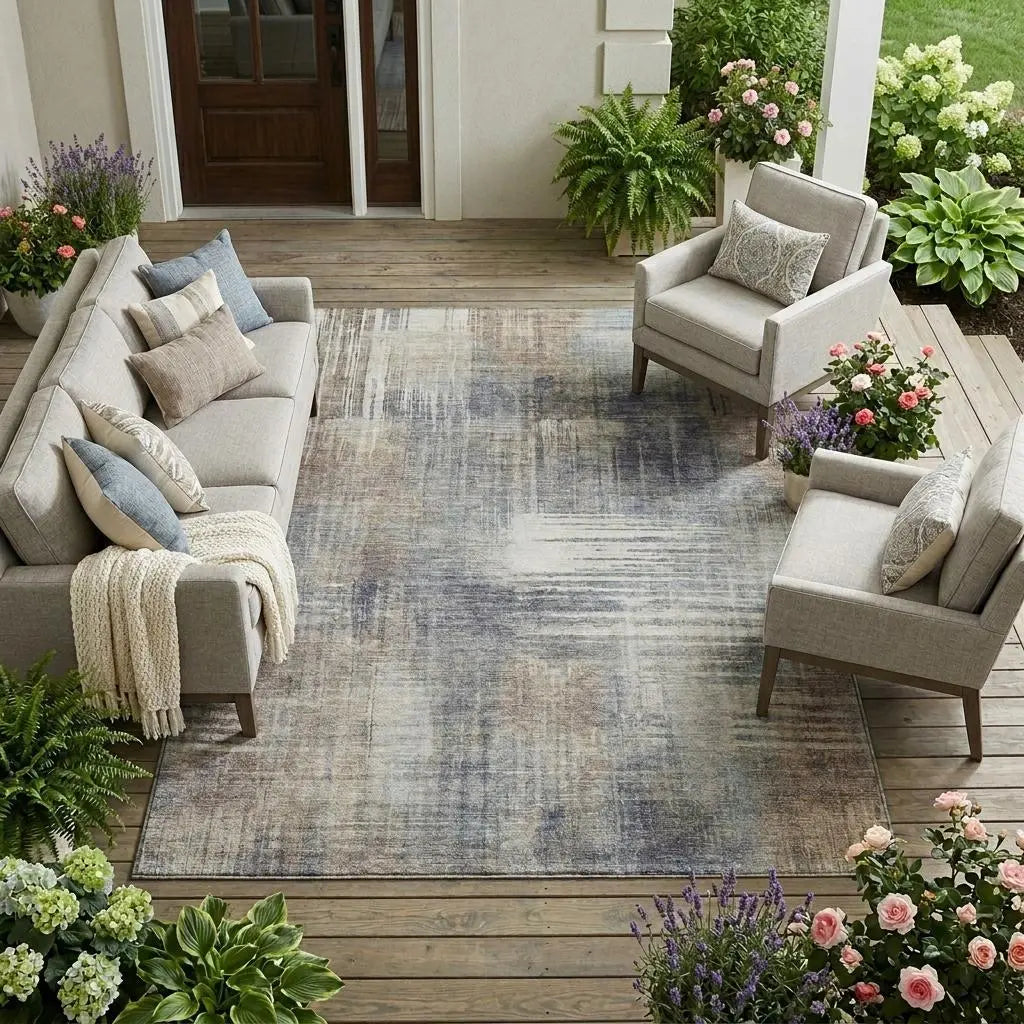 10' X 14' Khaki And Brown Abstract Washable Indoor Outdoor Area Rug Homeroots Outdoor