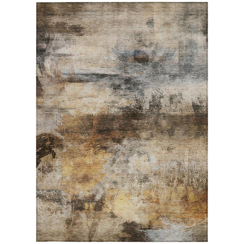 10' X 14' Khaki And Brown Abstract Washable Indoor Outdoor Area Rug Homeroots Outdoor