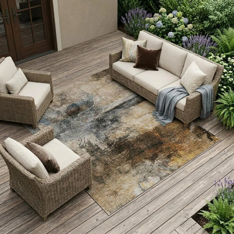 10' X 14' Khaki And Brown Abstract Washable Indoor Outdoor Area Rug Homeroots Outdoor