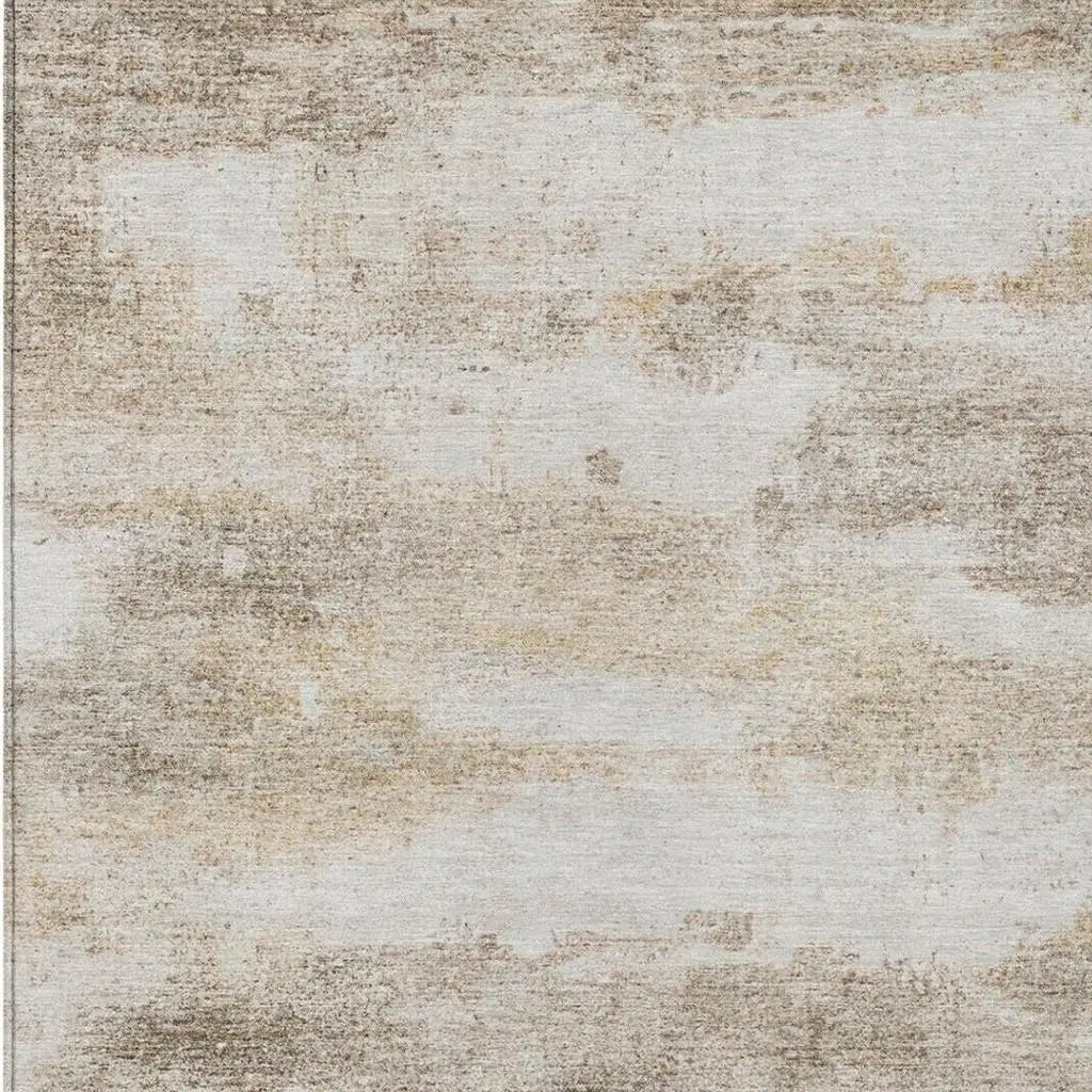 10' X 14' Khaki And Brown Abstract Washable Indoor Outdoor Area Rug Homeroots Outdoor