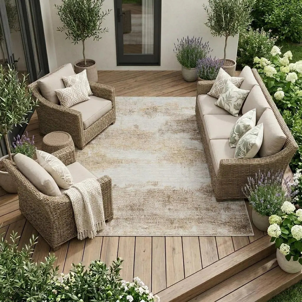 10' X 14' Khaki And Brown Abstract Washable Indoor Outdoor Area Rug Homeroots Outdoor