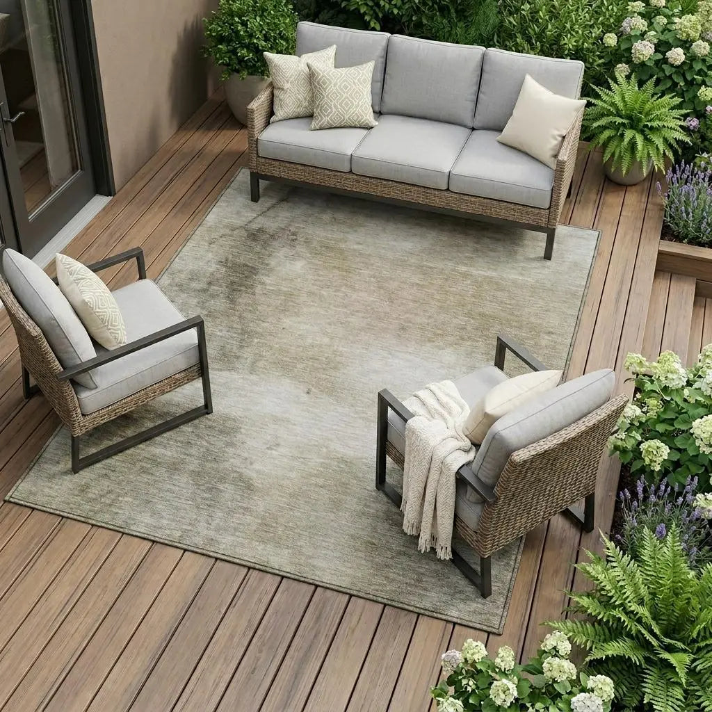 10' X 14' Khaki And Brown Abstract Washable Indoor Outdoor Area Rug Homeroots Outdoor