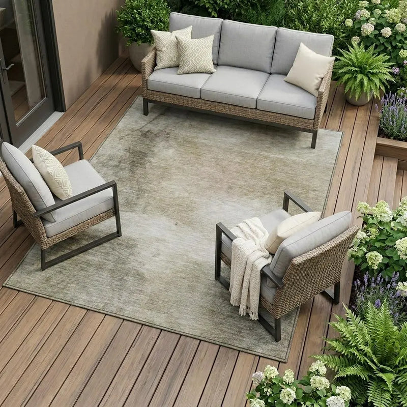 10' X 14' Khaki And Brown Abstract Washable Indoor Outdoor Area Rug Homeroots Outdoor