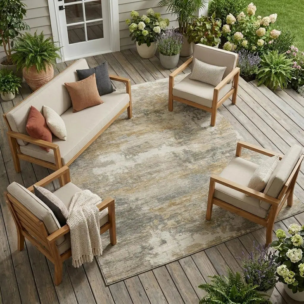 10' X 14' Khaki And Brown Abstract Washable Indoor Outdoor Area Rug Homeroots Outdoor