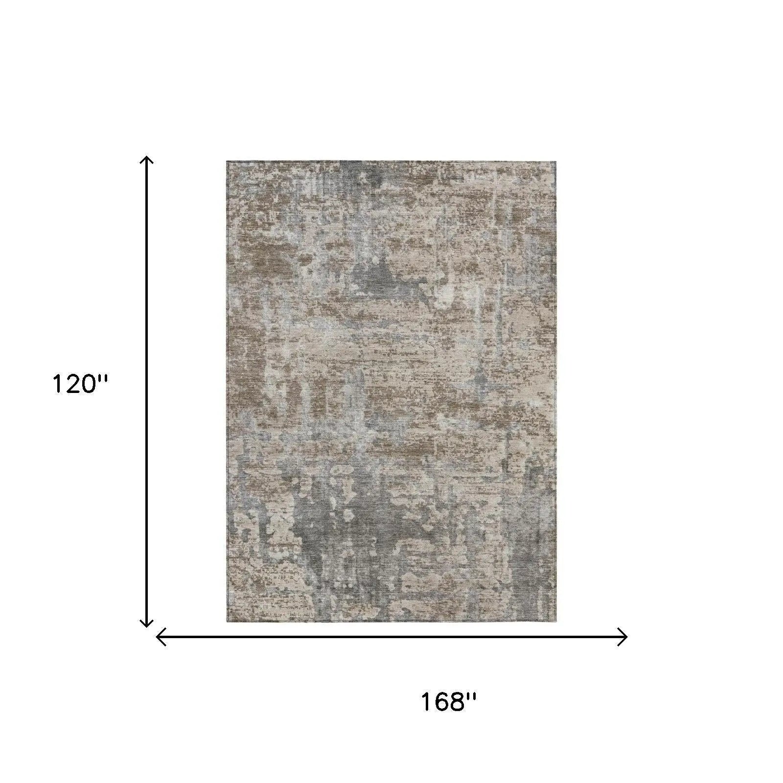 10' X 14' Khaki And Brown Abstract Washable Indoor Outdoor Area Rug Homeroots Outdoor
