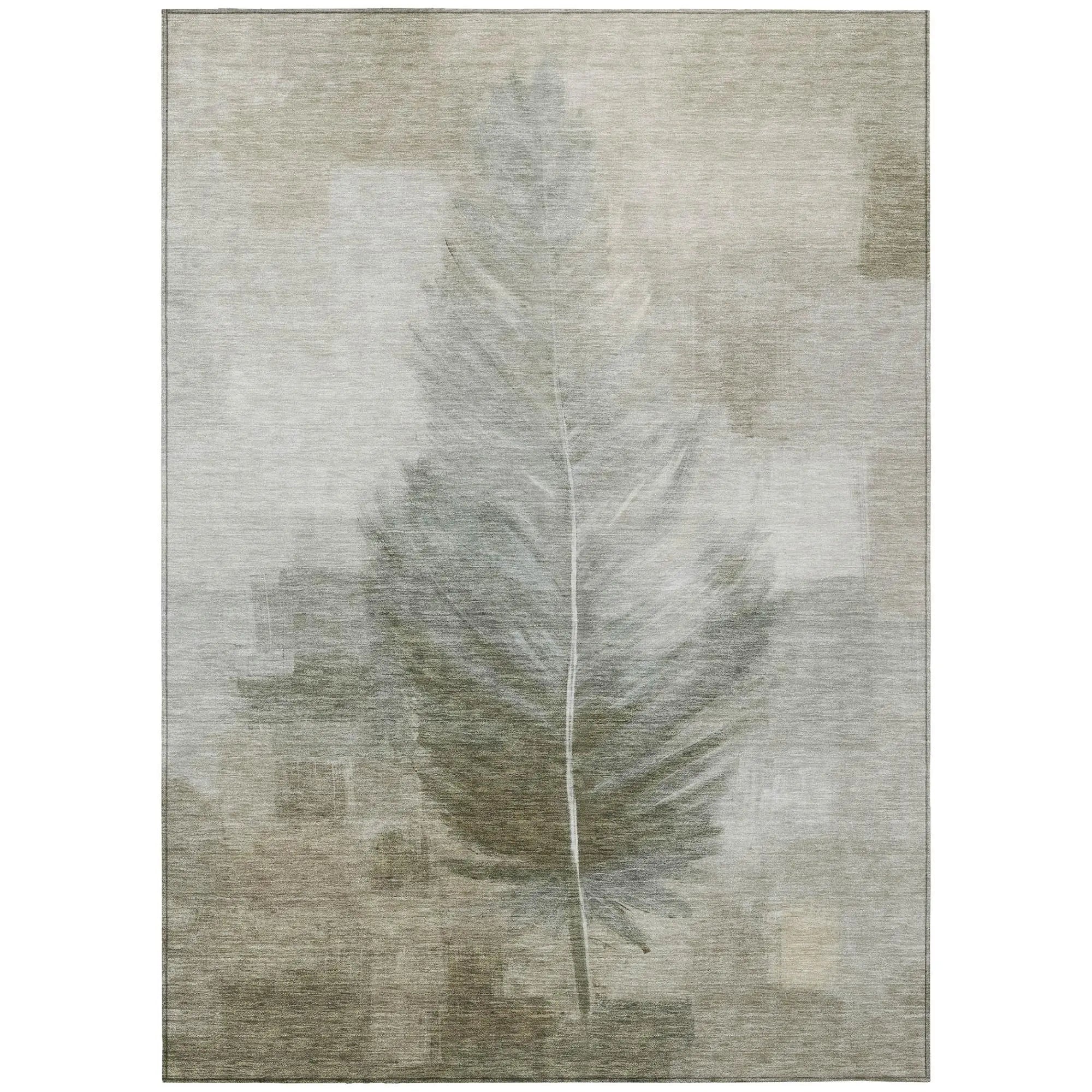 10' X 14' Khaki And Brown Botanical Leaves Washable Indoor Outdoor Area Rug Homeroots Outdoor