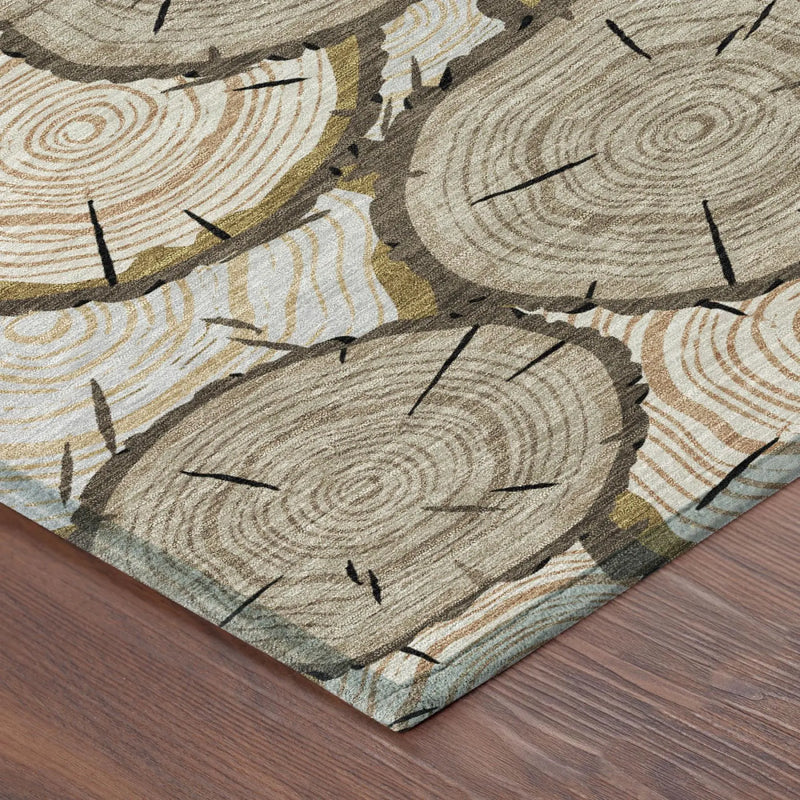 10' X 14' Khaki And Brown Faux Bois Washable Indoor Outdoor Area Rug Homeroots Outdoor