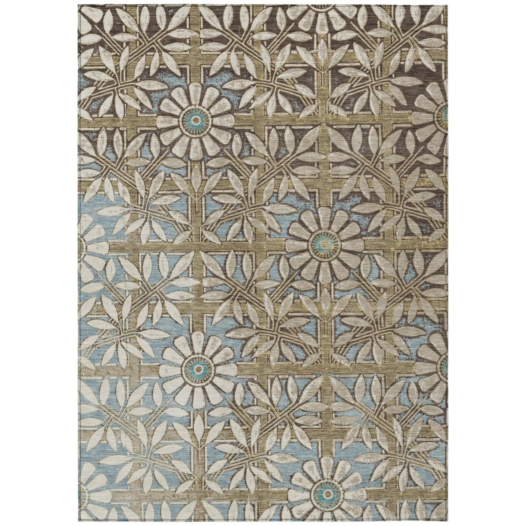 10' X 14' Khaki And Brown Floral Washable Indoor Outdoor Area Rug Homeroots Outdoor