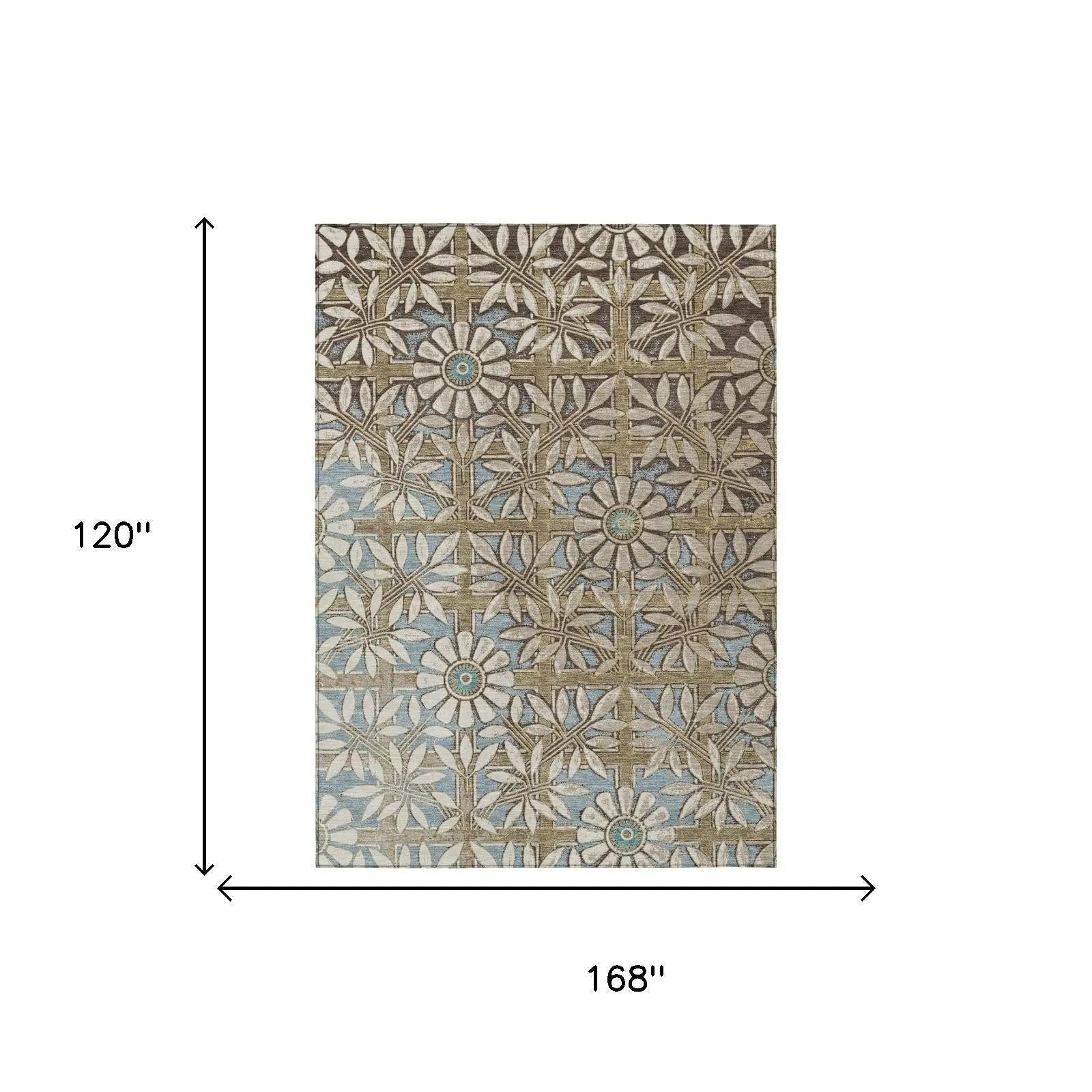 10' X 14' Khaki And Brown Floral Washable Indoor Outdoor Area Rug Homeroots Outdoor