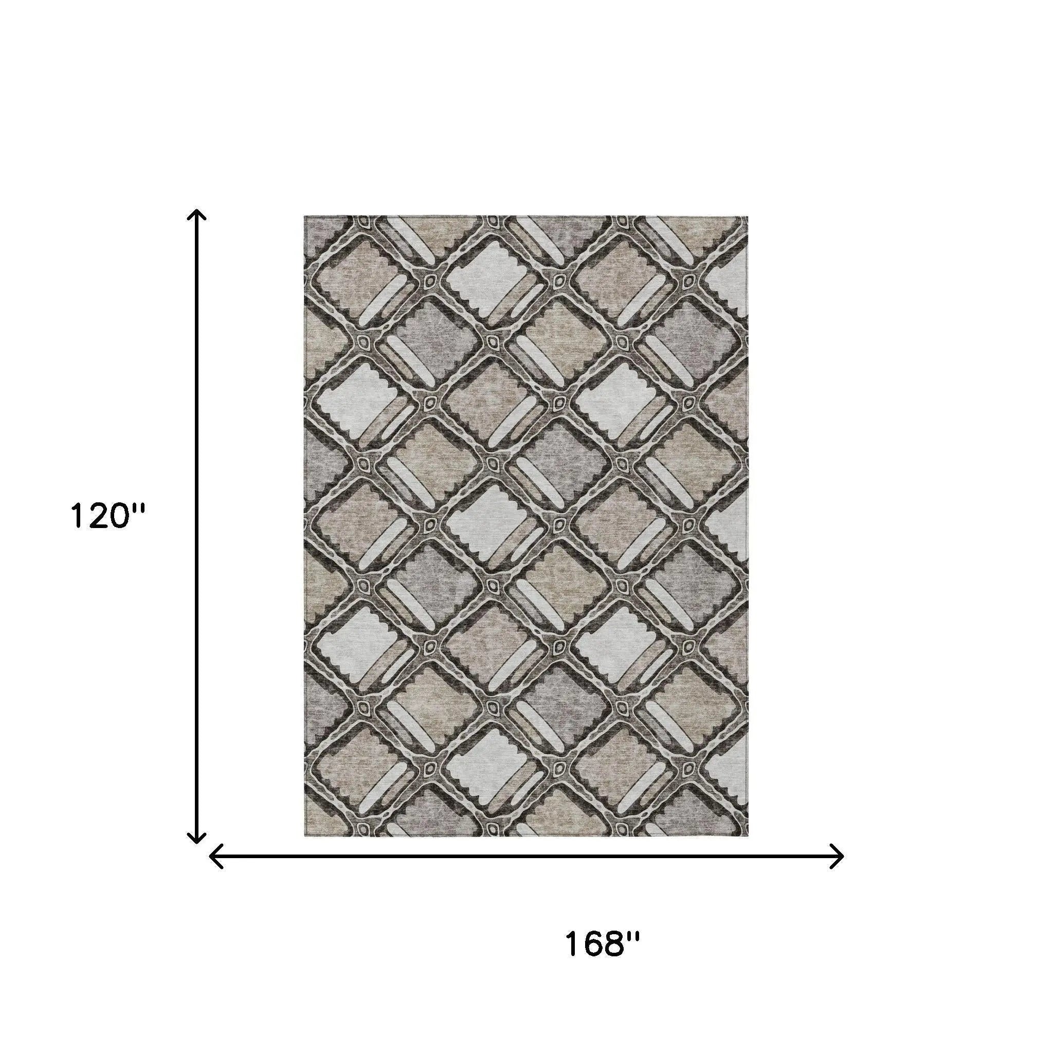 10' X 14' Khaki And Brown Geometric Washable Indoor Outdoor Area Rug Homeroots Outdoor