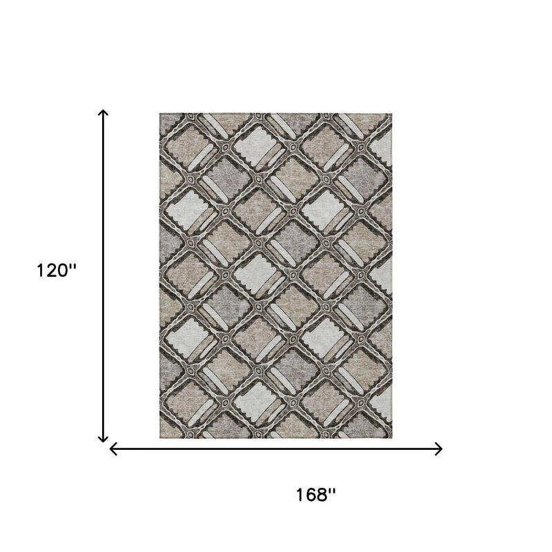 10' X 14' Khaki And Brown Geometric Washable Indoor Outdoor Area Rug Homeroots Outdoor