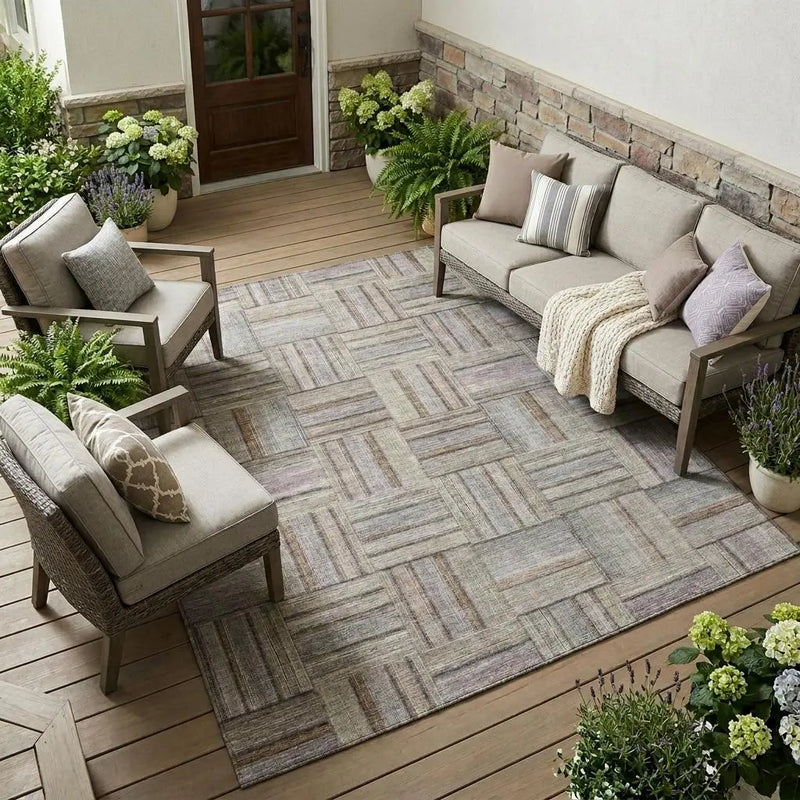 10' X 14' Khaki And Brown Geometric Washable Indoor Outdoor Area Rug Homeroots Outdoor