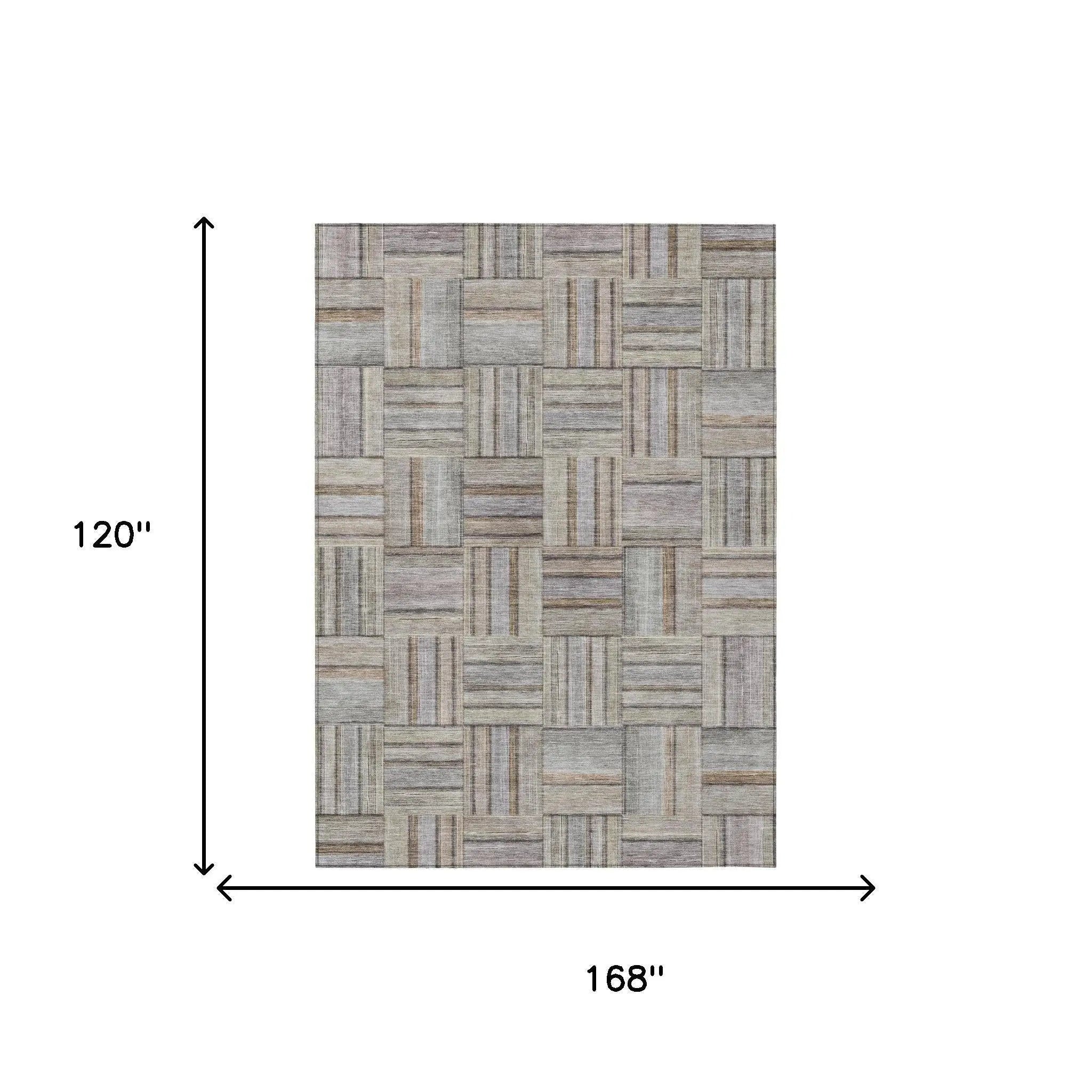 10' X 14' Khaki And Brown Geometric Washable Indoor Outdoor Area Rug Homeroots Outdoor