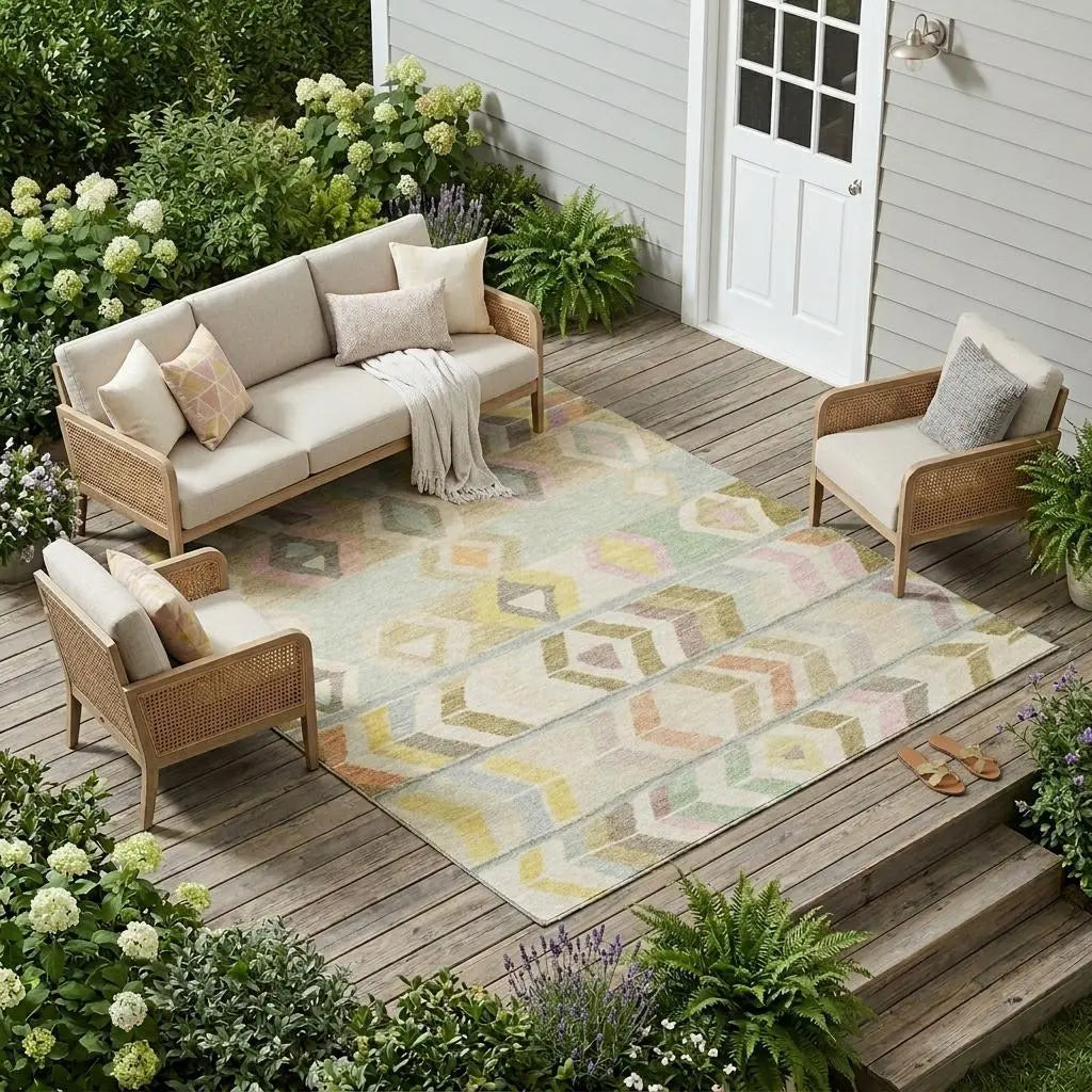 10' X 14' Khaki And Brown Tribal Washable Indoor Outdoor Area Rug Homeroots Outdoor