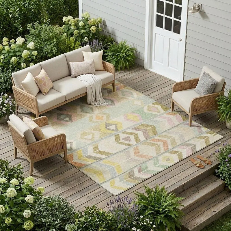 10' X 14' Khaki And Brown Tribal Washable Indoor Outdoor Area Rug Homeroots Outdoor
