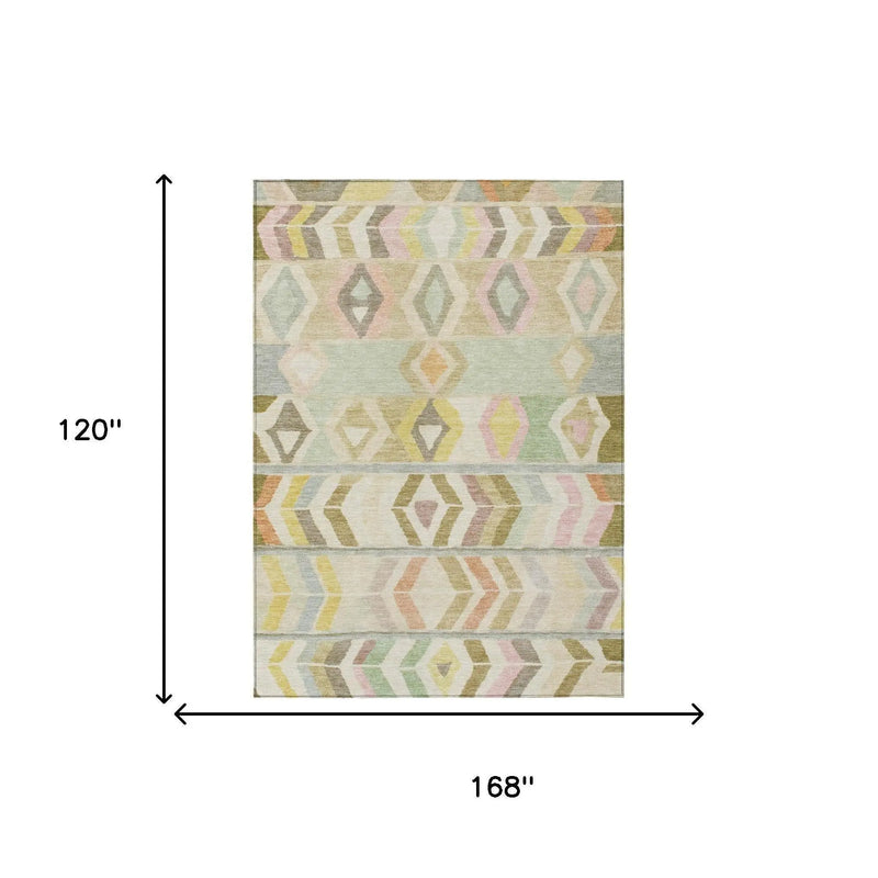 10' X 14' Khaki And Brown Tribal Washable Indoor Outdoor Area Rug Homeroots Outdoor
