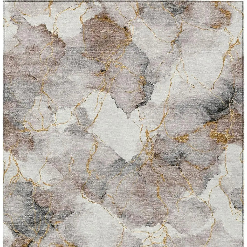 10' X 14' Khaki And Ivory Abstract Washable Indoor Outdoor Area Rug Homeroots Outdoor