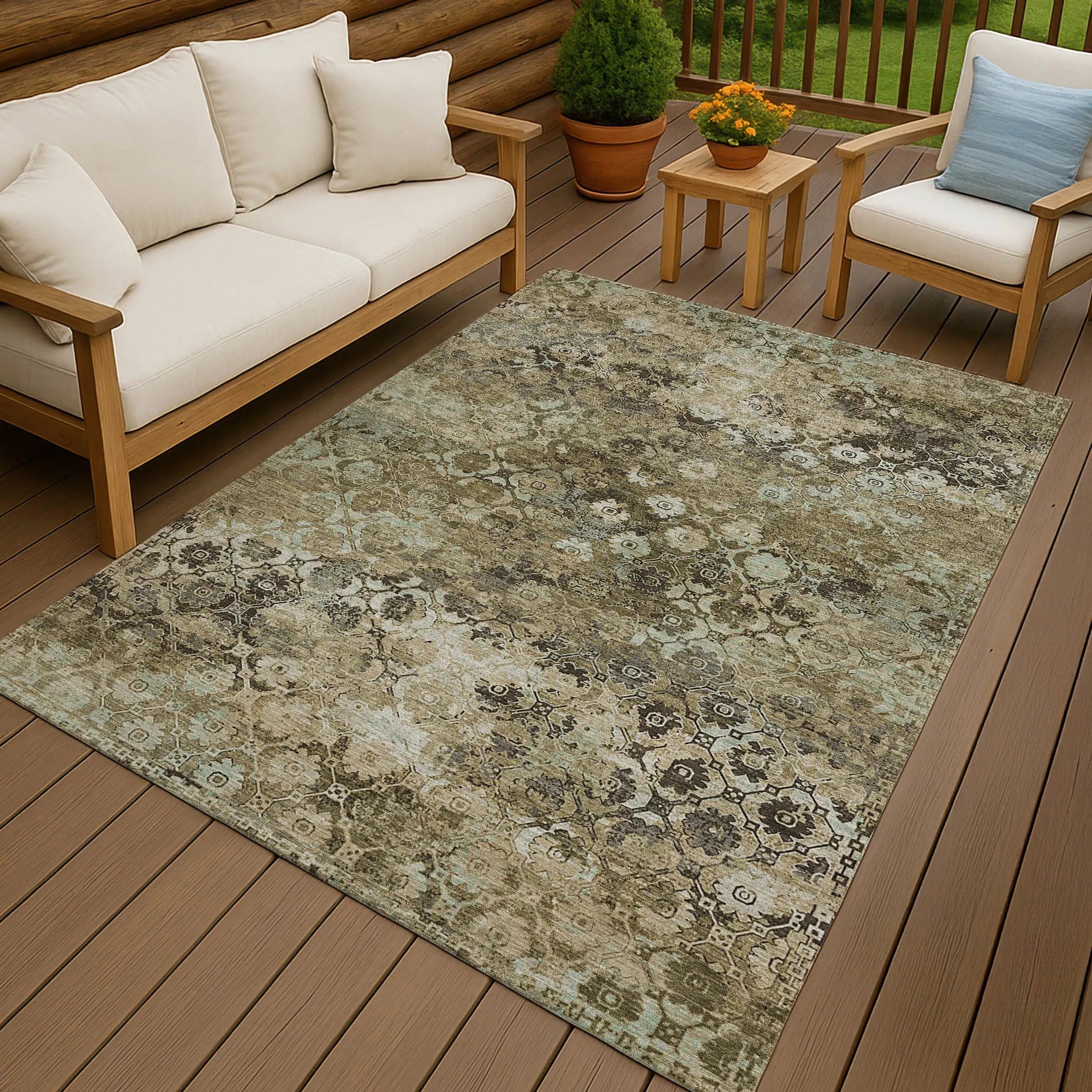 10' X 14' Khaki And Olive Green Abstract Washable Indoor Outdoor Area Rug Homeroots Outdoor