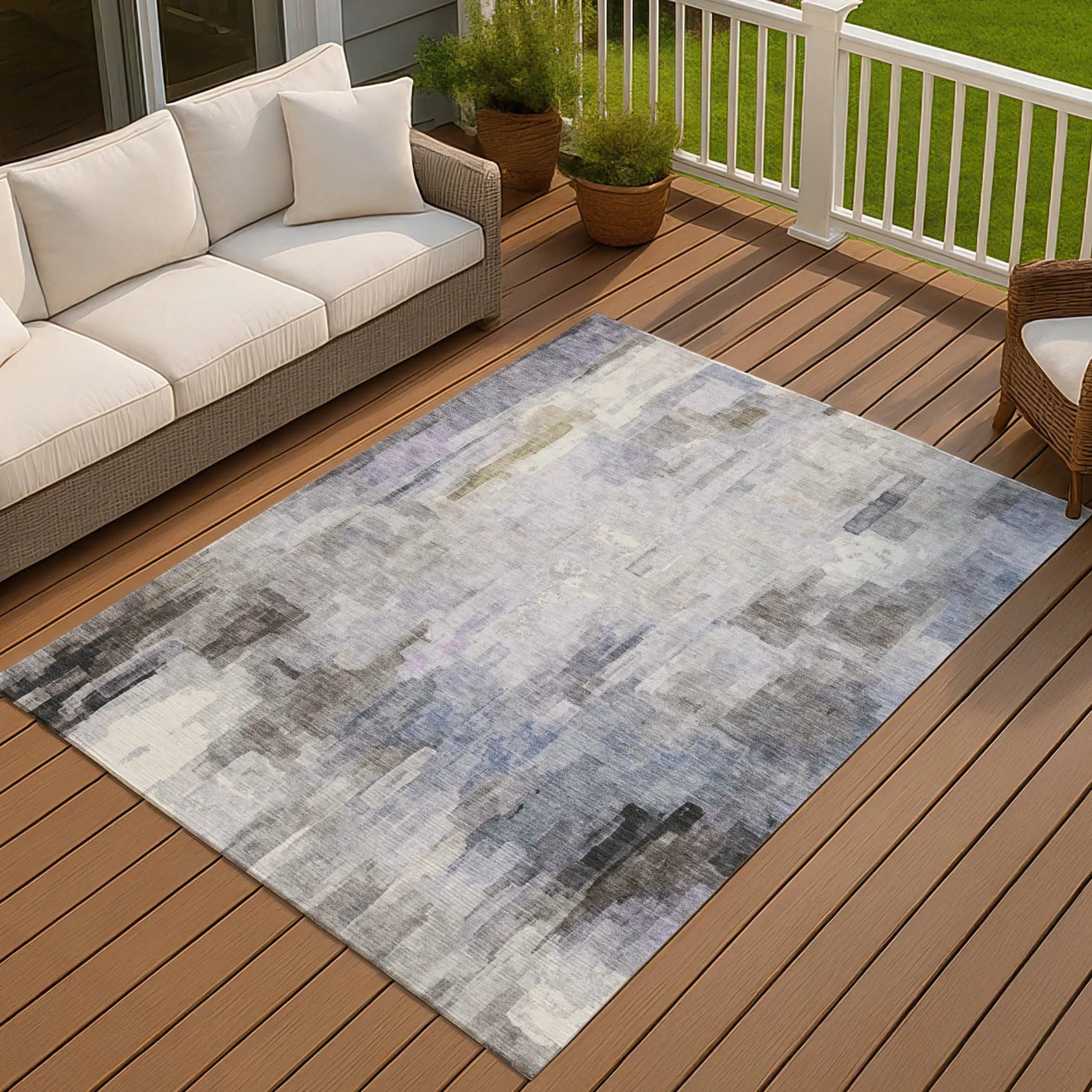 10' X 14' Lavender And Gray Abstract Washable Indoor Outdoor Area Rug Homeroots Outdoor