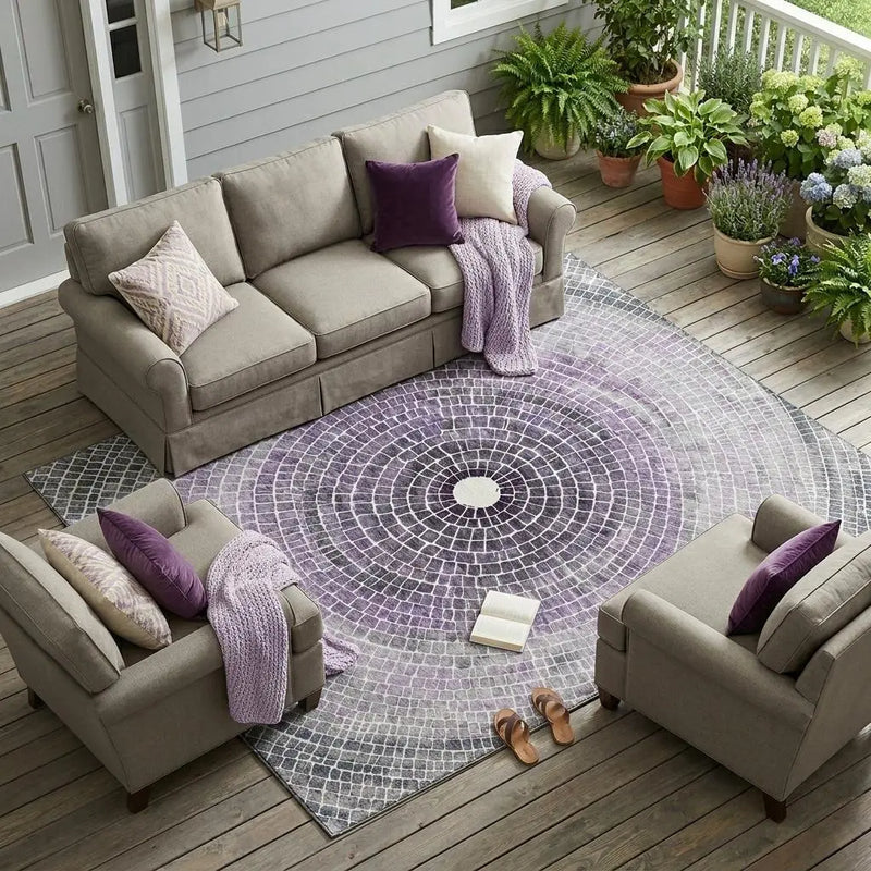 10' X 14' Lavender And Gray Geometric Washable Indoor Outdoor Area Rug Homeroots Outdoor