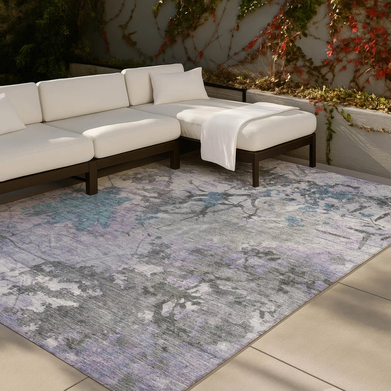 10' X 14' Lavender And Ivory Abstract Washable Indoor Outdoor Area Rug Homeroots Outdoor