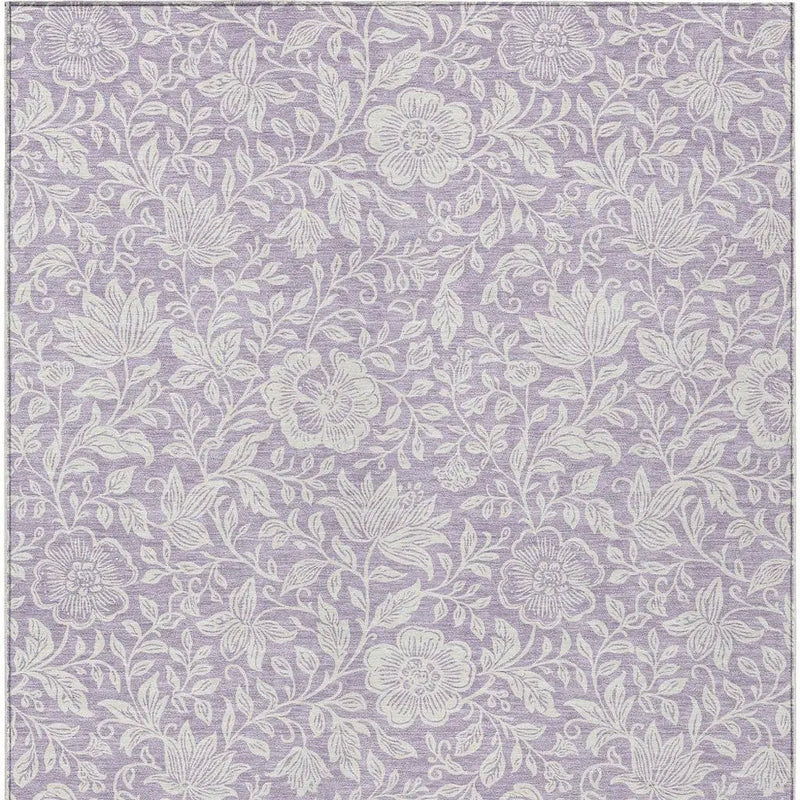 10' X 14' Lavender And Ivory Floral Washable Indoor Outdoor Area Rug Homeroots Outdoor