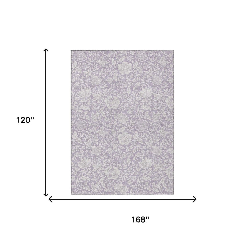 10' X 14' Lavender And Ivory Floral Washable Indoor Outdoor Area Rug Homeroots Outdoor