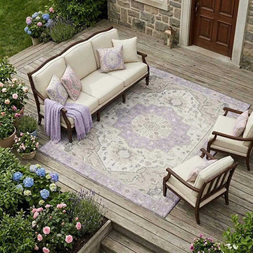 10' X 14' Lavender And Orange Oriental Washable Indoor Outdoor Area Rug Homeroots Outdoor