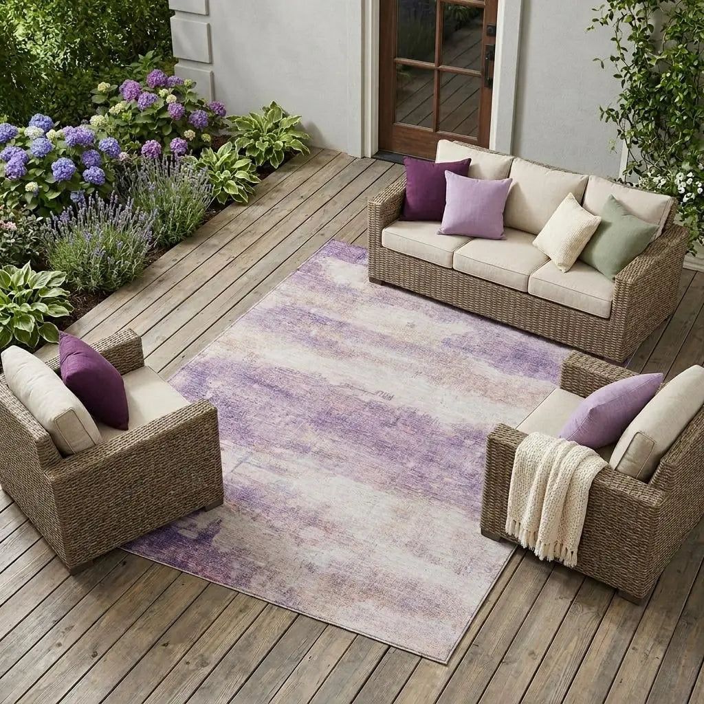 10' X 14' Lavender And Purple Abstract Washable Indoor Outdoor Area Rug Homeroots Outdoor