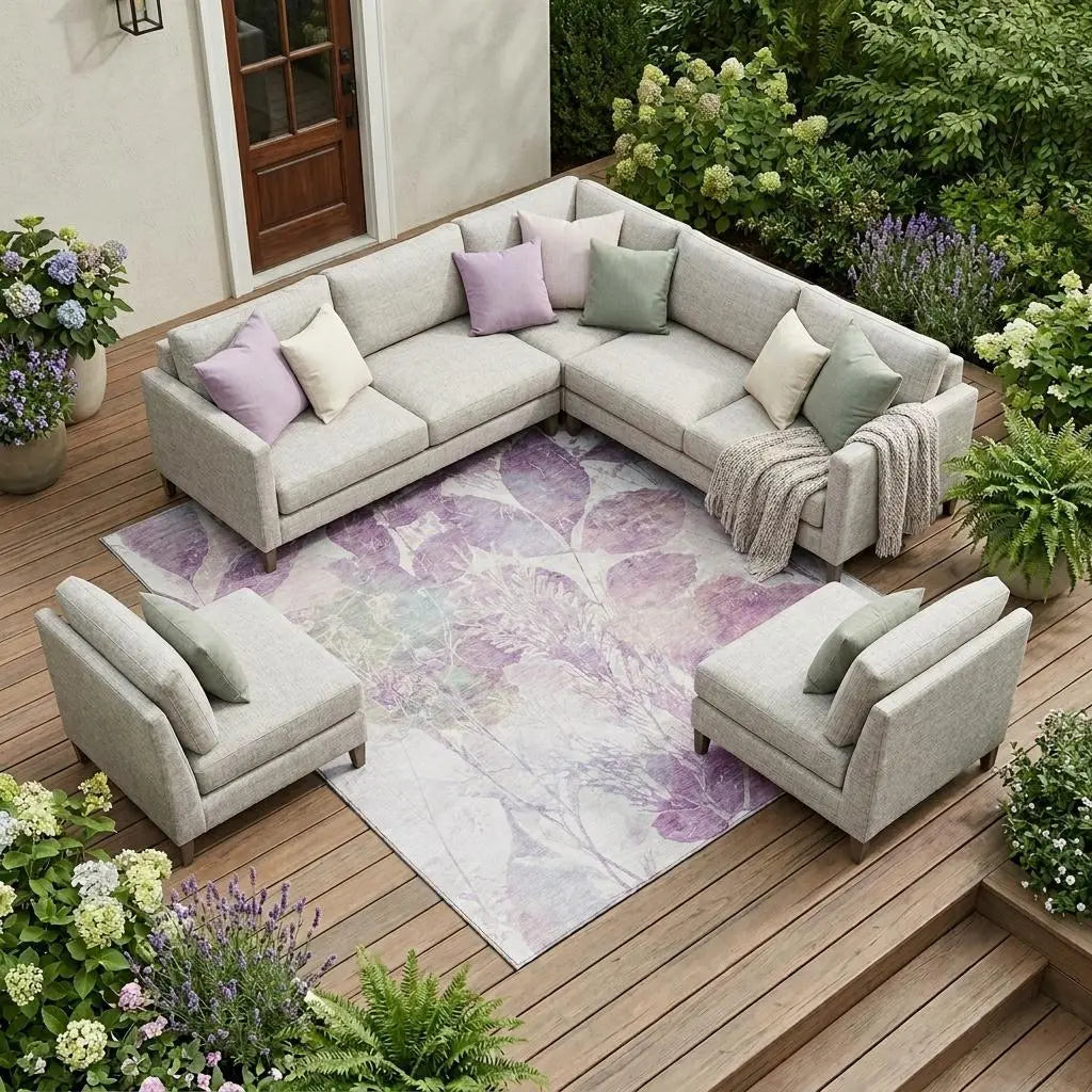 10' X 14' Lavender And Purple Botanical Leaves Washable Indoor Outdoor Area Rug Homeroots Outdoor