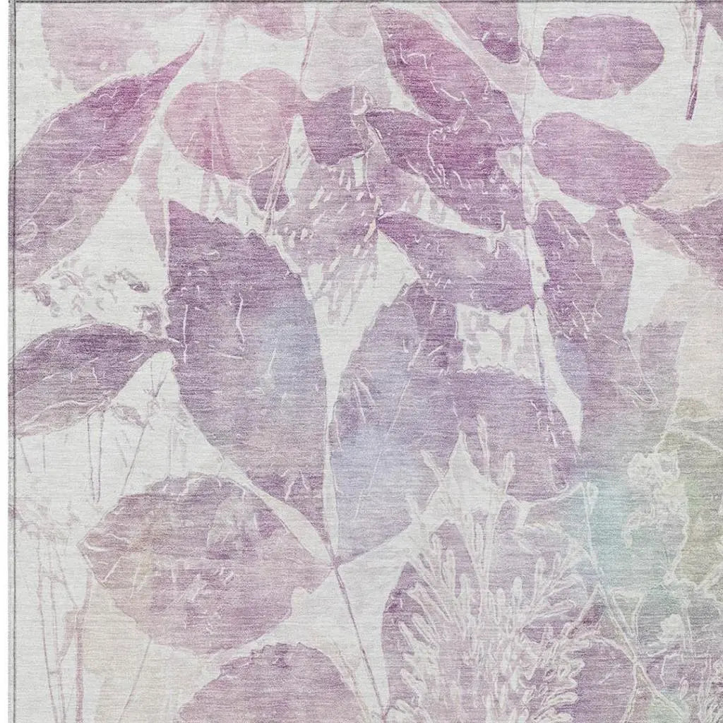 10' X 14' Lavender And Purple Botanical Leaves Washable Indoor Outdoor Area Rug Homeroots Outdoor