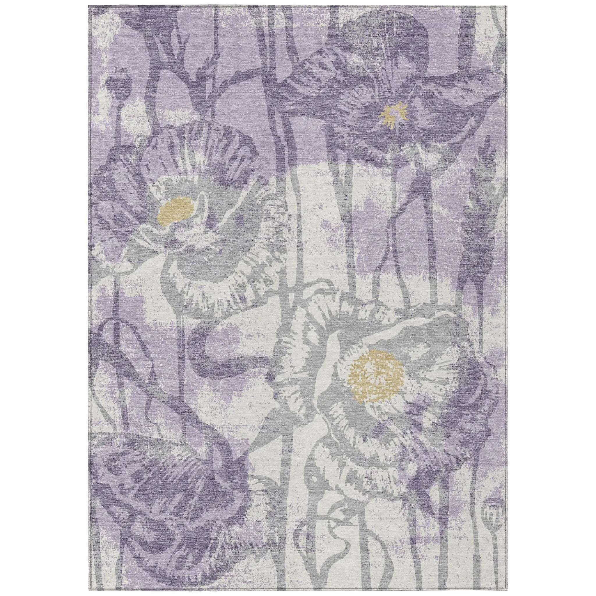 10' X 14' Lavender And Purple Floral Washable Indoor Outdoor Area Rug Homeroots Outdoor