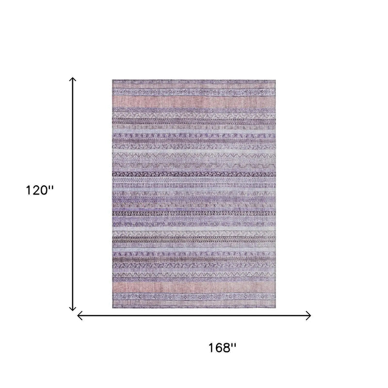 10' X 14' Lavender And Purple Striped Washable Indoor Outdoor Area Rug Homeroots Outdoor
