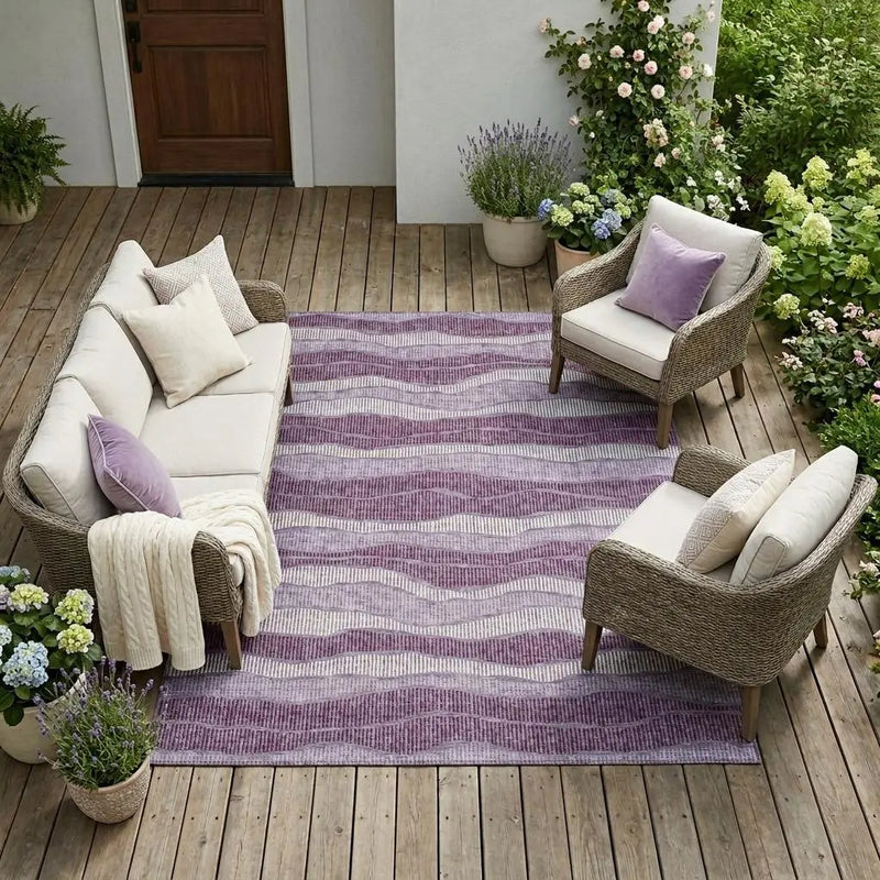 10' X 14' Lilac And Purple Striped Washable Indoor Outdoor Area Rug Homeroots Outdoor