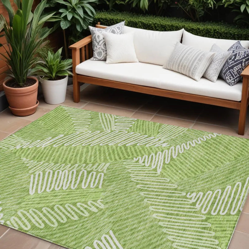 10' X 14' Lime Green And Ivory Floral Washable Indoor Outdoor Area Rug Homeroots Outdoor