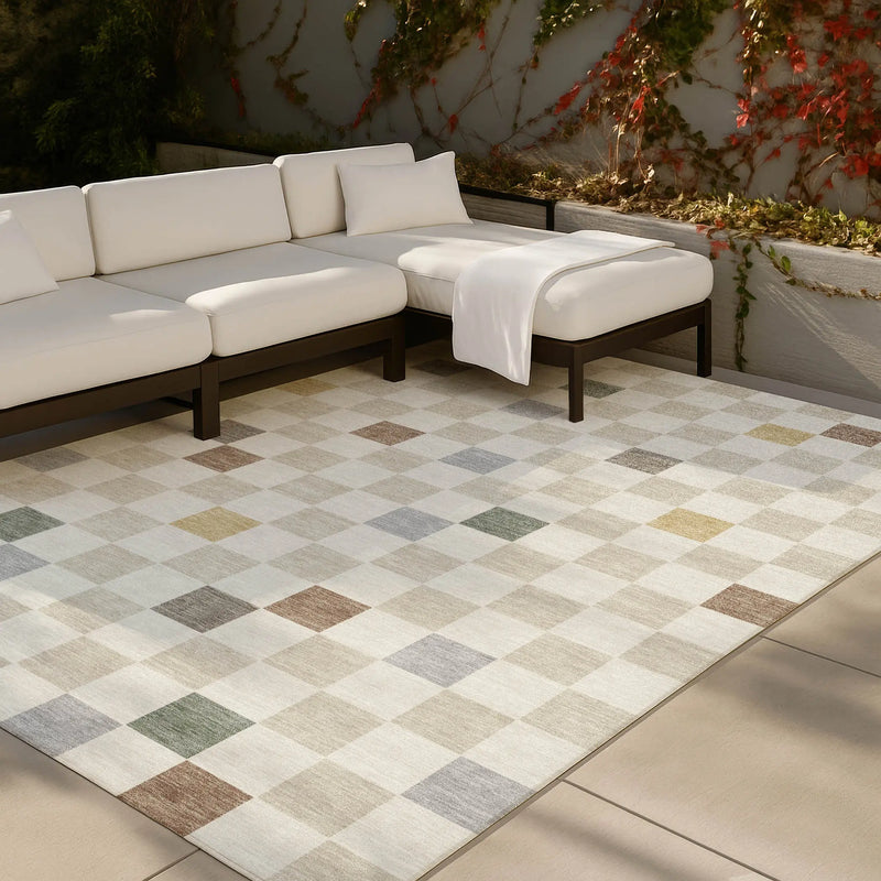 10' X 14' Linen And Black Geometric Washable Indoor Outdoor Area Rug Homeroots Outdoor