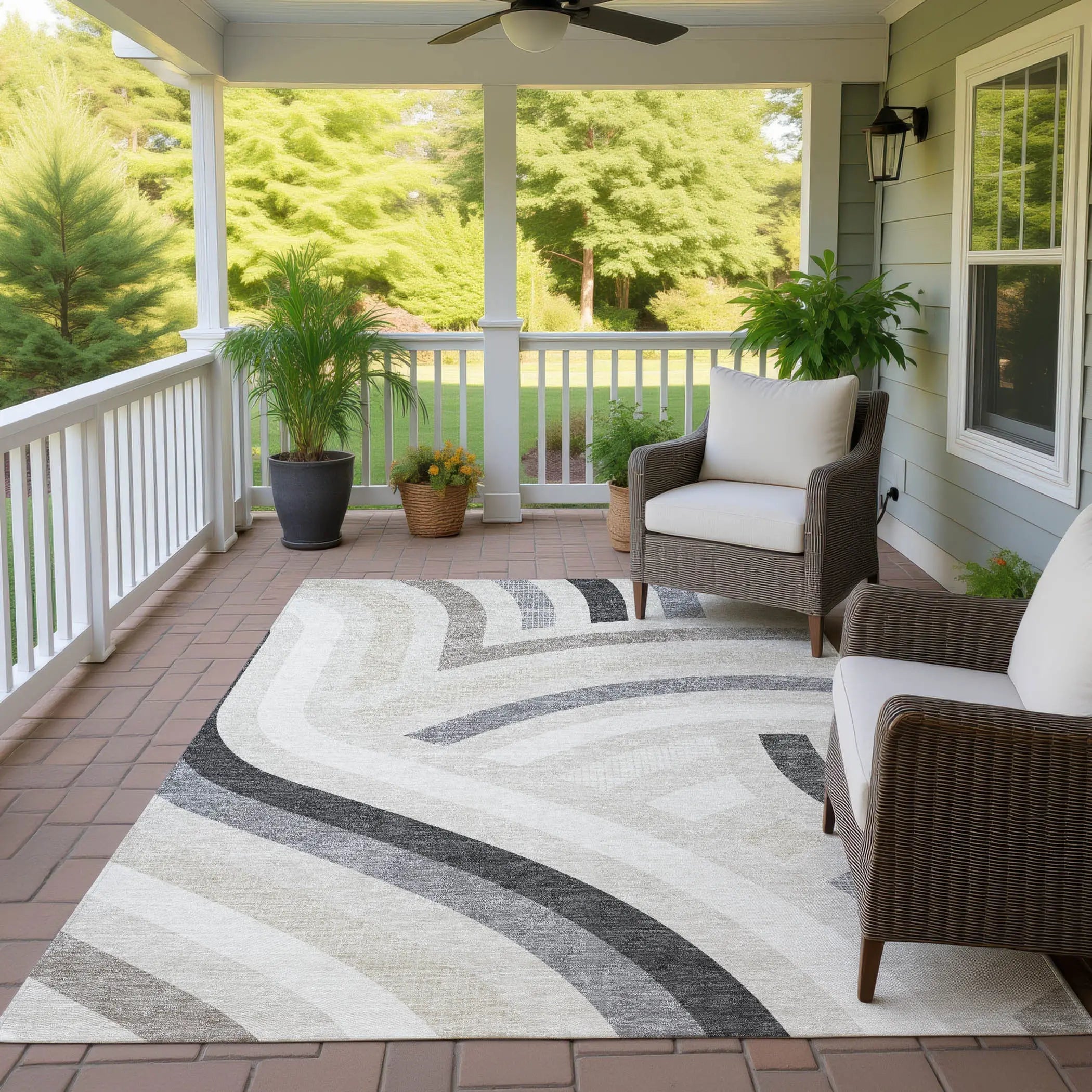 10' X 14' Linen And Ivory Abstract Washable Indoor Outdoor Area Rug Homeroots Outdoor