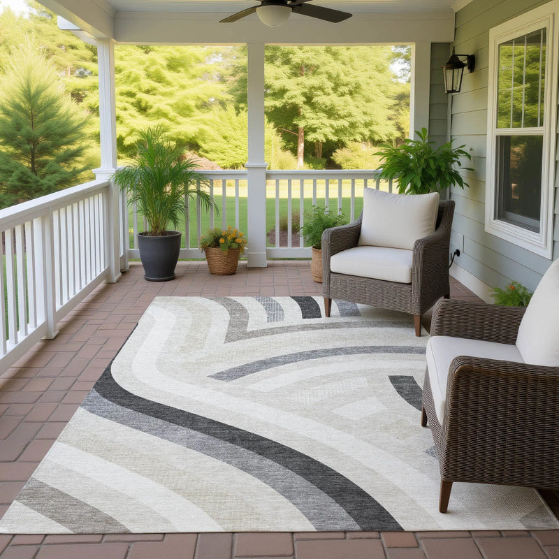 10' X 14' Linen And Ivory Abstract Washable Indoor Outdoor Area Rug Homeroots Outdoor