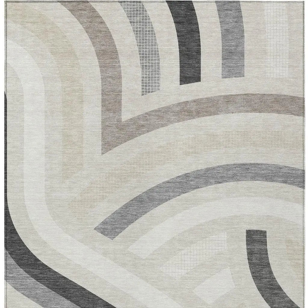 10' X 14' Linen And Ivory Abstract Washable Indoor Outdoor Area Rug Homeroots Outdoor