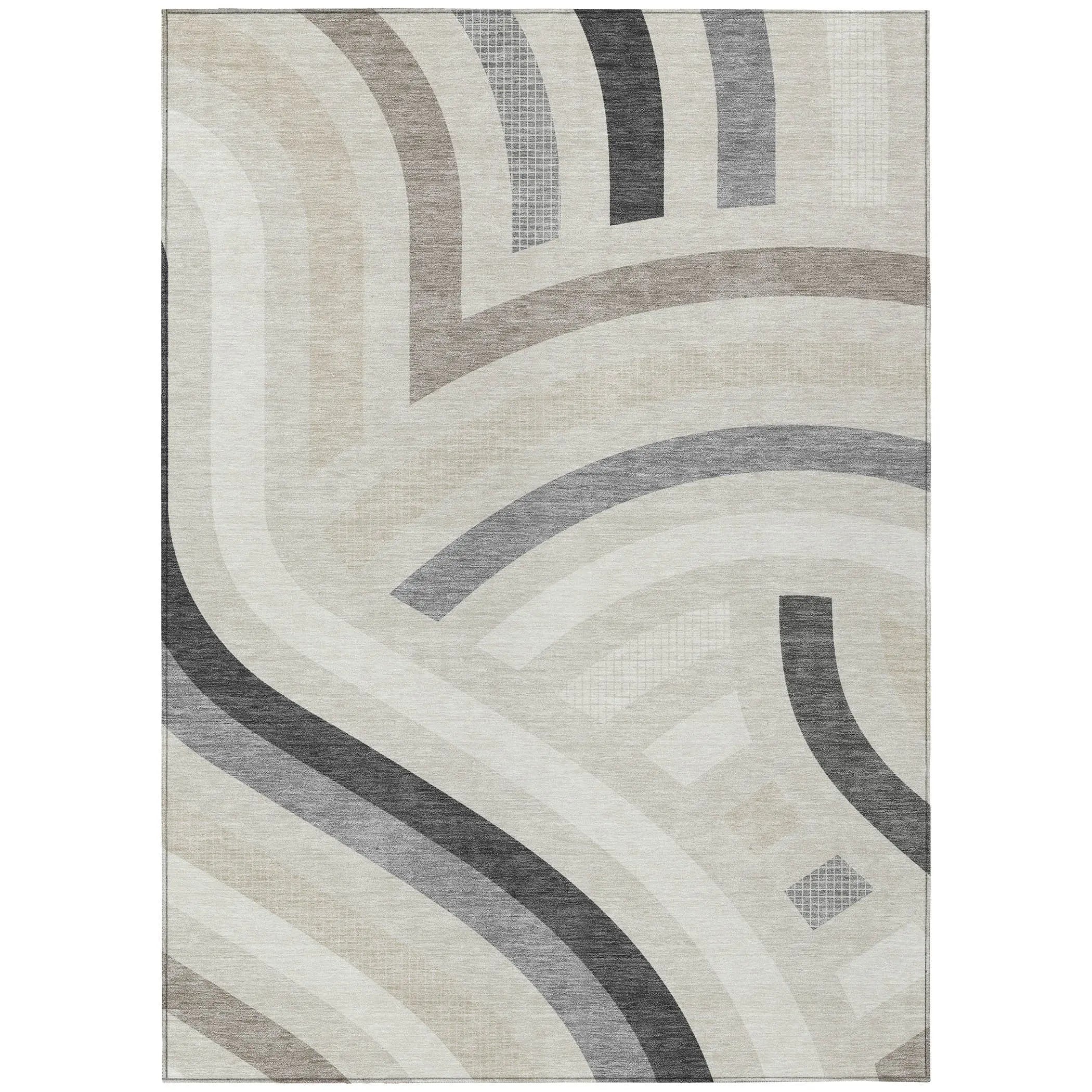 10' X 14' Linen And Ivory Abstract Washable Indoor Outdoor Area Rug Homeroots Outdoor